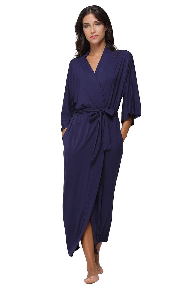 MissNina Women's Soft Kimono Long Robes Nursing Robes Maternity Bathrobes,Navy Blue - Image 2